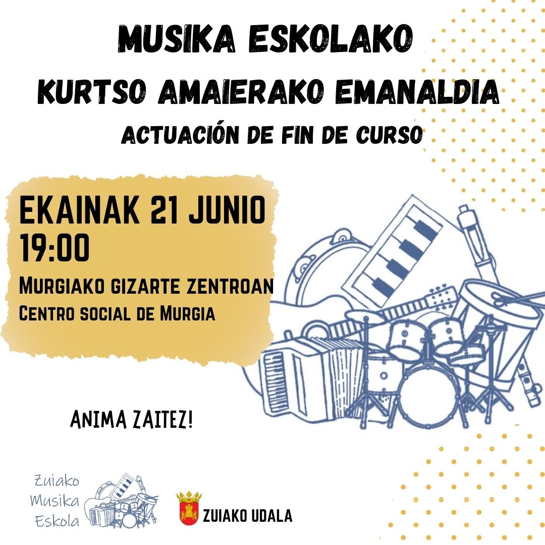 [:es]Concierto de fin de curso de la Musika Eskola[:eu]Musika Eskolaren kurtso bukaerako kontzertua[:] @ Centro Social de Murgia.