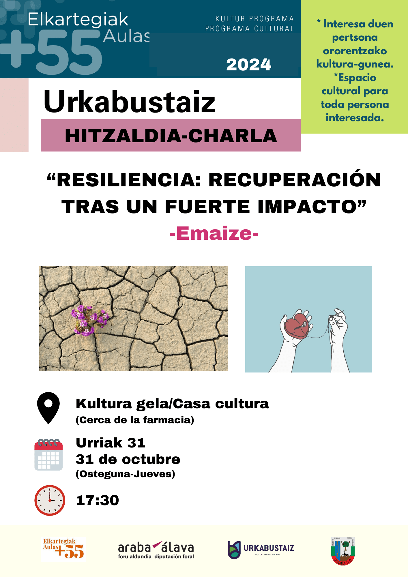 Conferencia: 'Resiliencia, resiliencia tras un fuerte impacto' @ Kultura Gela (al lado de la farmacia).