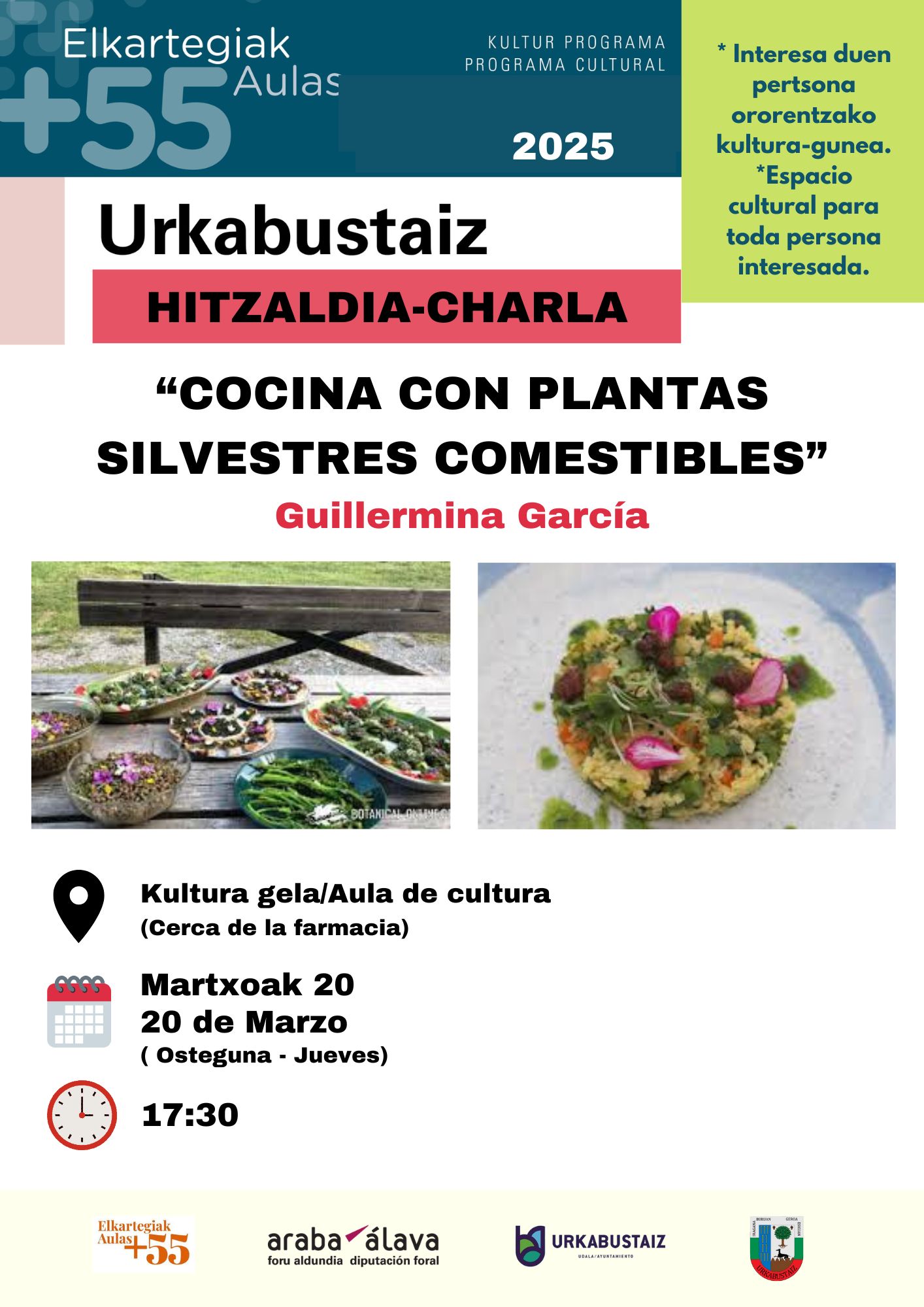 [:es]Conferencia - 'Cocina con plantas silvestres comestibles'[:eu]Hitzaldia - Basa landare jangarriekin platerak prestatu'[:] @ Aula de Cultura (al lado de la farmacia)