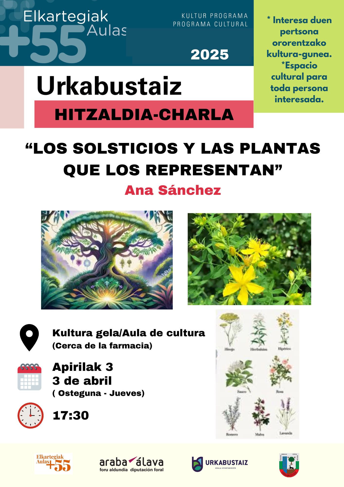 [:es]Conferencia - 'Los solsticios y las plantas que los representan'[:eu]Hitzaldia - 'Solstizioak eta irudikatzen dituzten landareak'[:] @ Aula de Cultura (al lado de la farmacia)